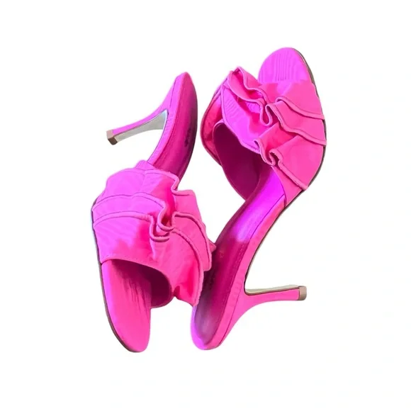 Larroudé Colette Ruffled High Stiletto Heel Sandals Ariana Magenta NEW Size 6.5